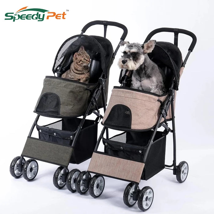 Carro plegable para mascotas con 4 ruedas para perros y gatos - Carro de viaje con cesta de almacenamiento para uso en exteriores