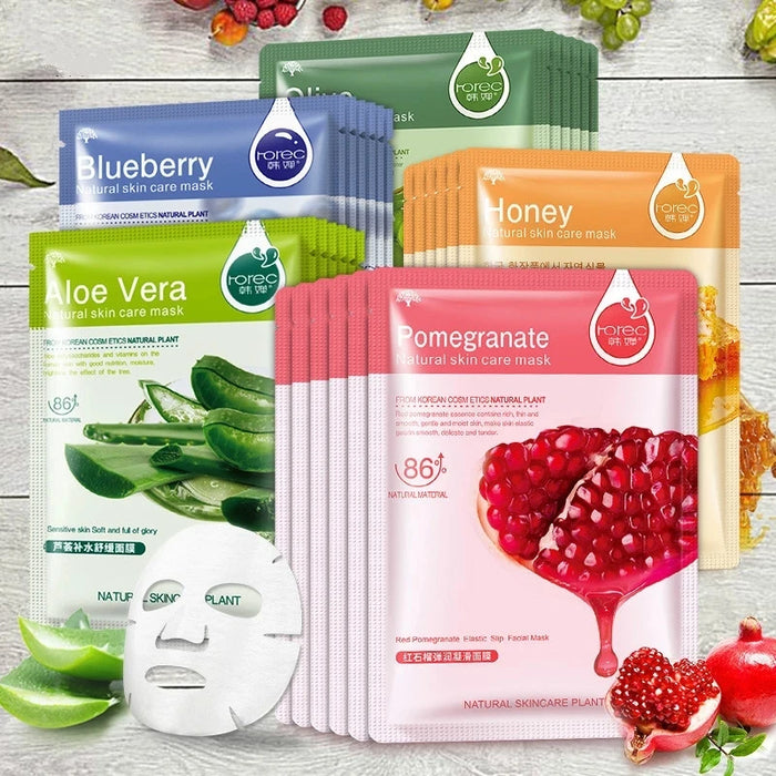 30er-Pack BIOAQUA-Gesichtsmasken – Koreanische Hautpflege mit Aloe Vera, Olivenöl, Granatapfel und grünem Tee