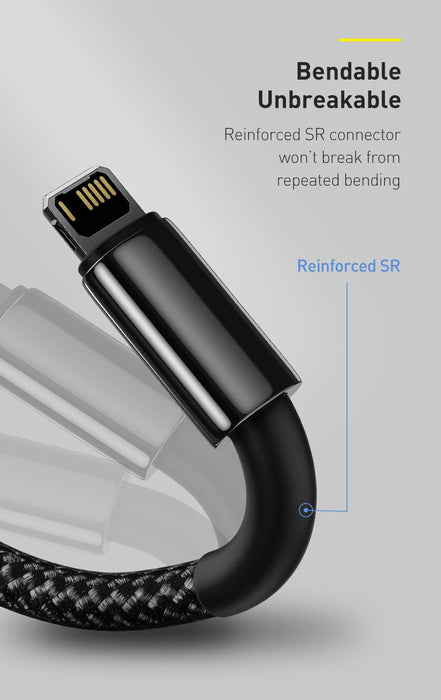 Câble de charge rapide Baseus 2,4A USB vers Lightning pour iPhone 13, 12, 11 Pro Max, XR, Xs - Câble de transfert de données 1m/2m