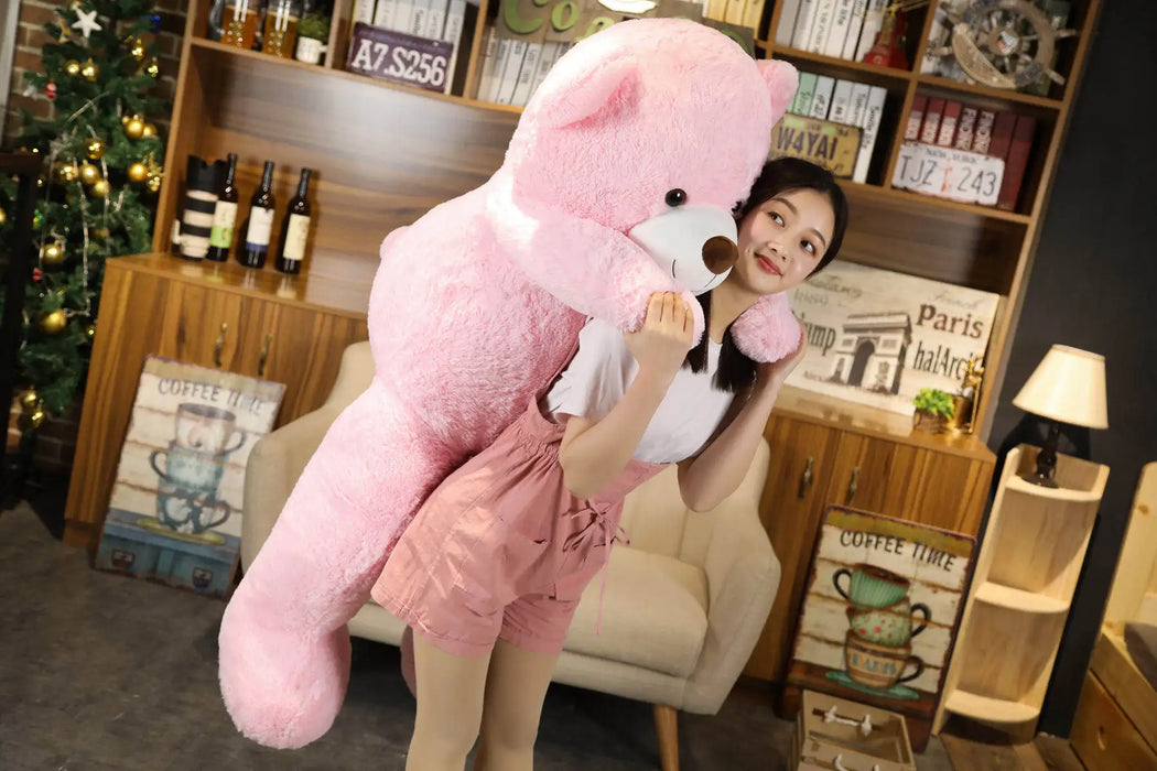 Oso de peluche gigante de 105 cm, oso de peluche blanco, rosa y marrón, almohada de abrazo súper grande, almohada de animal, regalo de cumpleaños para niños