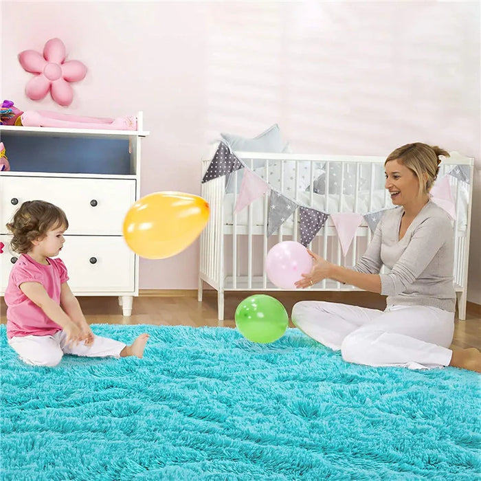 Alfombra suave y esponjosa para habitación de niños con alfombrilla antideslizante grande y peluda para uso interior moderno en sala de estar y habitación de niños