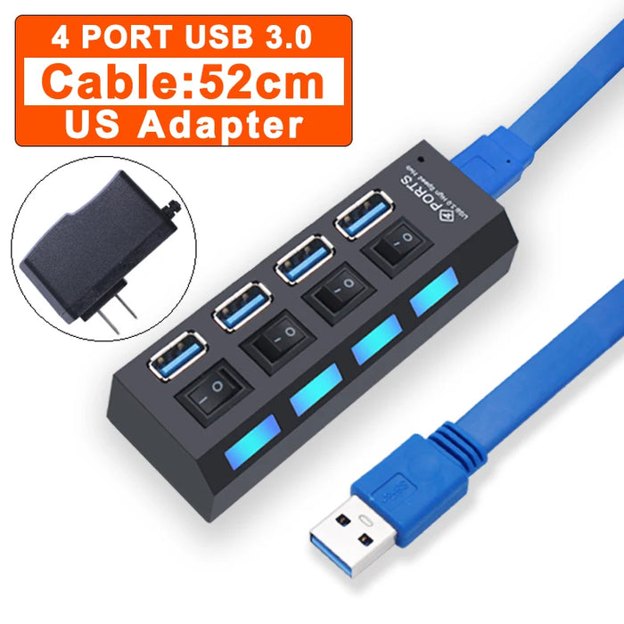 Hub USB 3.0 Hub USB 3 USB 2.0, adaptateur d'alimentation multi-usb, 4/7 ports, extenseur Multiple 2.0 avec interrupteur pour accessoires PC