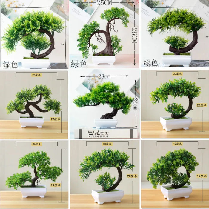 Ny Grön Konstgjord Bonsai - Liten Potted Växt för Hem, Kontor och Festdekorationer