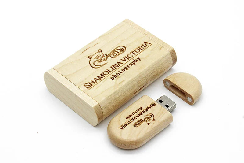 SHANDIAN Free LOGO Wooden + Box USB 2.0 Pen Drive 4GB 16GB 32GB 64GB Flash Drive Wedding Photography Gift U Disk