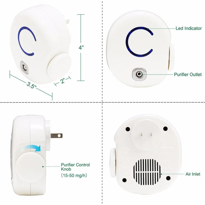 Purificateur d'air ionique enfichable désodorisant portable et générateur d'ozone pour la maison ou le bureau