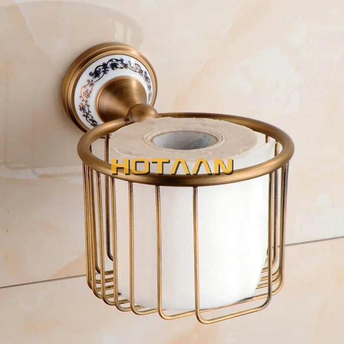 Juego de accesorios de baño de latón macizo cepillado antiguo con porcelana europea - Productos de baño de cerámica retro