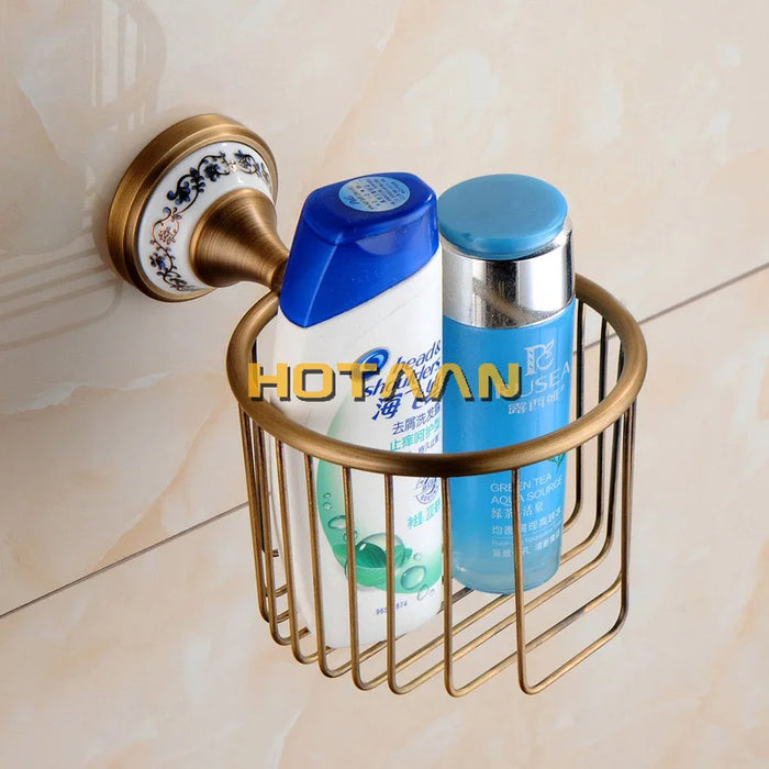 Juego de accesorios de baño de latón macizo cepillado antiguo con porcelana europea - Productos de baño de cerámica retro