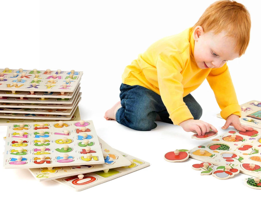 Rompecabezas de madera Montessori con mango - Juguetes de aprendizaje 3D para niños con animales y vehículos