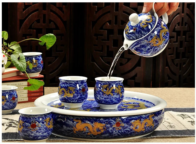 Retro chinesische Kung Fu Keramik Teekanne mit Si, handgemachte Drachenblume Puer Teekanne 350ml Porzellan Samowar Kungfu Teegeschirr