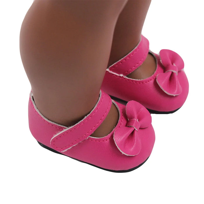 Chaussures de poupée populaires en cuir Pu avec nœud de 7 cm, pour poupées américaines de 18 pouces, convient aux poupées de 43 cm, nouveau bébé 1/3 BJD DIY, en cadeau