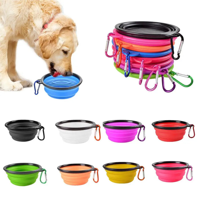 Bol de nourriture et d'eau pliable en silicone pour chien pour une utilisation en extérieur - Bol portable et pliable avec mousqueton