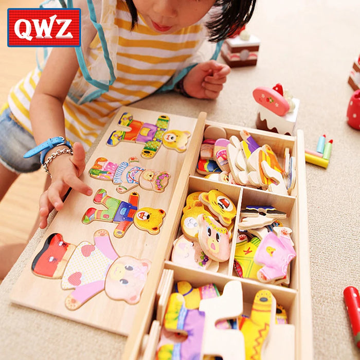 QWZ petit ours habiller les enfants éducation précoce confort Puzzle jeu habiller jeu bébé Puzzle jouets pour enfants cadeau