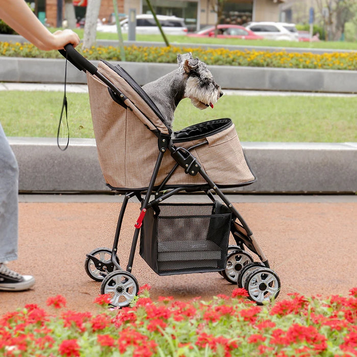 Carro plegable para mascotas con 4 ruedas para perros y gatos - Carro de viaje con cesta de almacenamiento para uso en exteriores