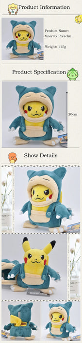 Kawaii Pokemon Cosplay Pikachu Animal relleno Charizard muñeco de peluche Tyranitar Snorlax Eevee Lapras Anime regalo para niños