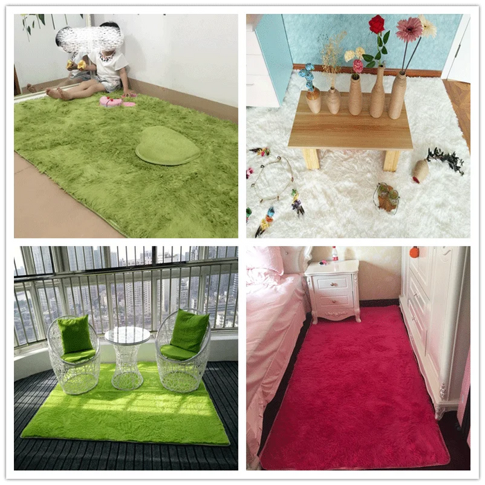 Alfombra verde de pelo largo para salón, alfombra infantil suave y peluda para habitación y dormitorio de niños