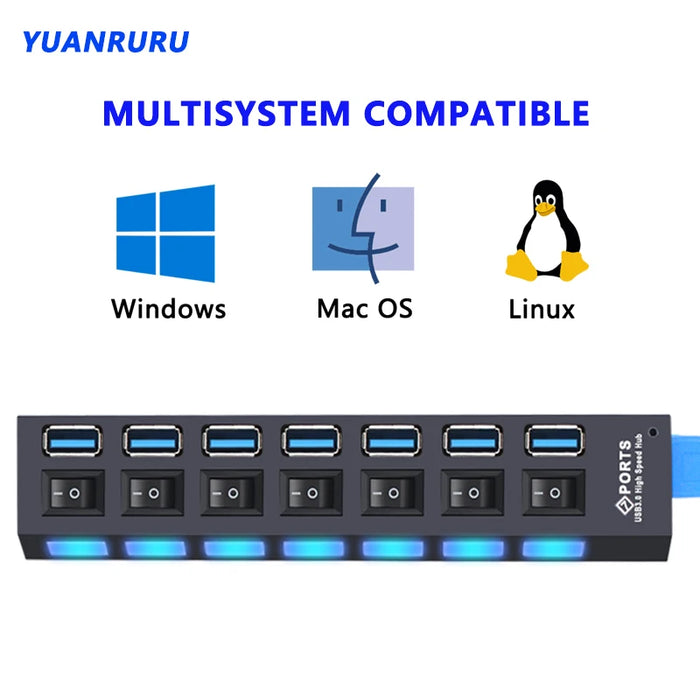 Hub USB 3.0 Hub USB 3 USB 2.0, adaptateur d'alimentation multi-usb, 4/7 ports, extenseur Multiple 2.0 avec interrupteur pour accessoires PC