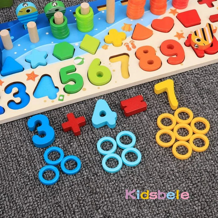 Jouets mathématiques Montessori pour enfants pour les tout-petits – Puzzles éducatifs en bois avec jeu de pêche et correspondance de formes pour le jeu de nombres et le jeu de tri