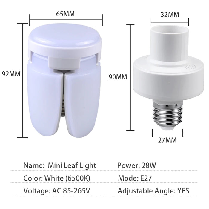 Plafonnier LED E27 avec pale de ventilateur et fonction minuterie, lampe pliable 28W pour maison avec télécommande, AC85-265V