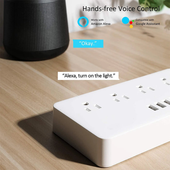 Commutateur WiFi intelligent avec 4 prises et 4 ports USB - Compatible avec Alexa, Google Home et Tuya Smart Home