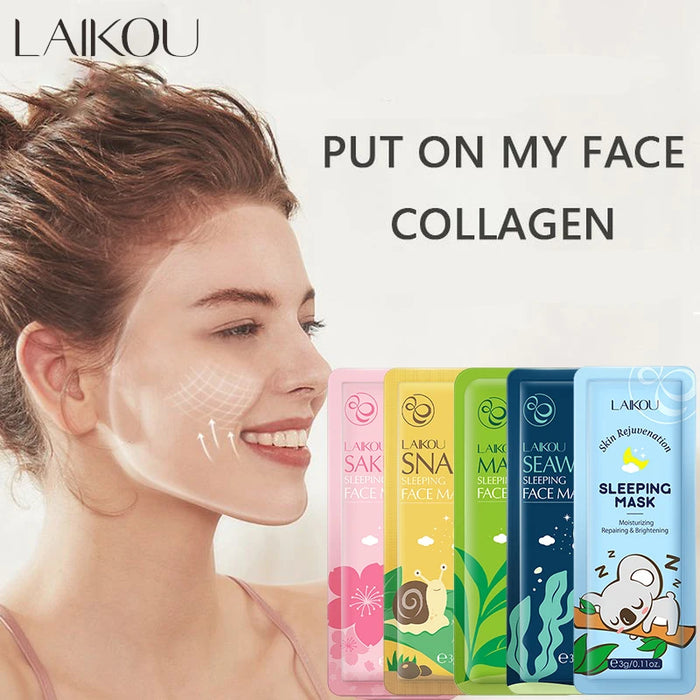 LAIKOU Sakura Seaweed Centella Snail Collagen Nachtmaske, Einzelverpackung, nährende Hautpflege, Hautbarriere-Gesichtsmaske