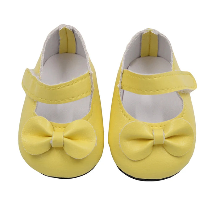 Chaussures de poupée populaires en cuir Pu avec nœud de 7 cm, pour poupées américaines de 18 pouces, convient aux poupées de 43 cm, nouveau bébé 1/3 BJD DIY, en cadeau