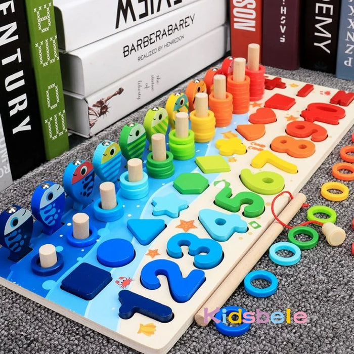 Jouets mathématiques Montessori pour enfants pour les tout-petits – Puzzles éducatifs en bois avec jeu de pêche et correspondance de formes pour le jeu de nombres et le jeu de tri