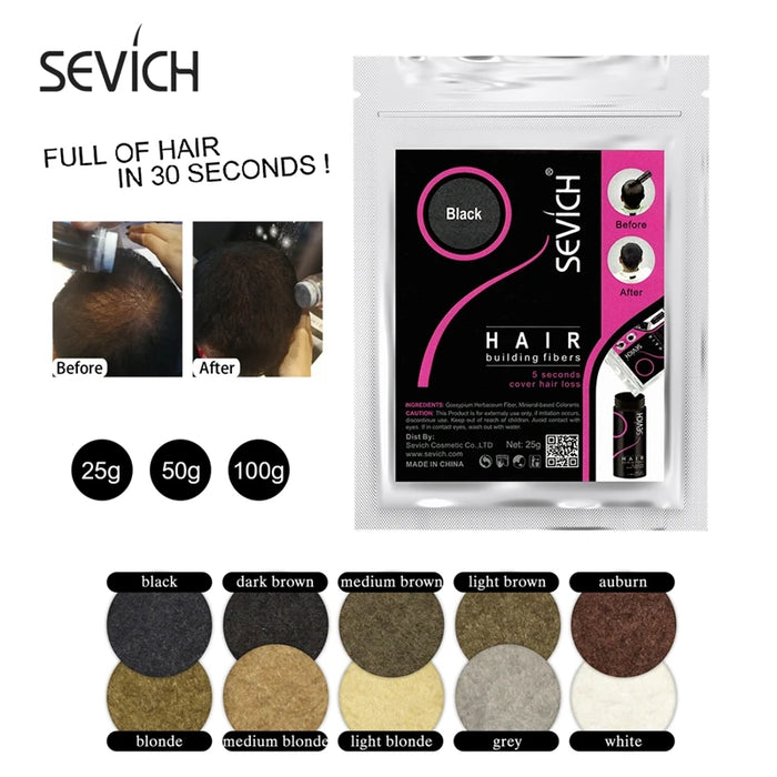 Sevich 500 g de fibra capilar - 10 colores de queratina en polvo para el crecimiento del cabello y tratamiento instantáneo de salón