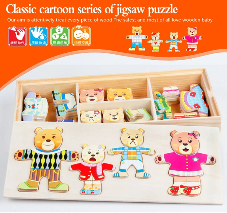 QWZ petit ours habiller les enfants éducation précoce confort Puzzle jeu habiller jeu bébé Puzzle jouets pour enfants cadeau