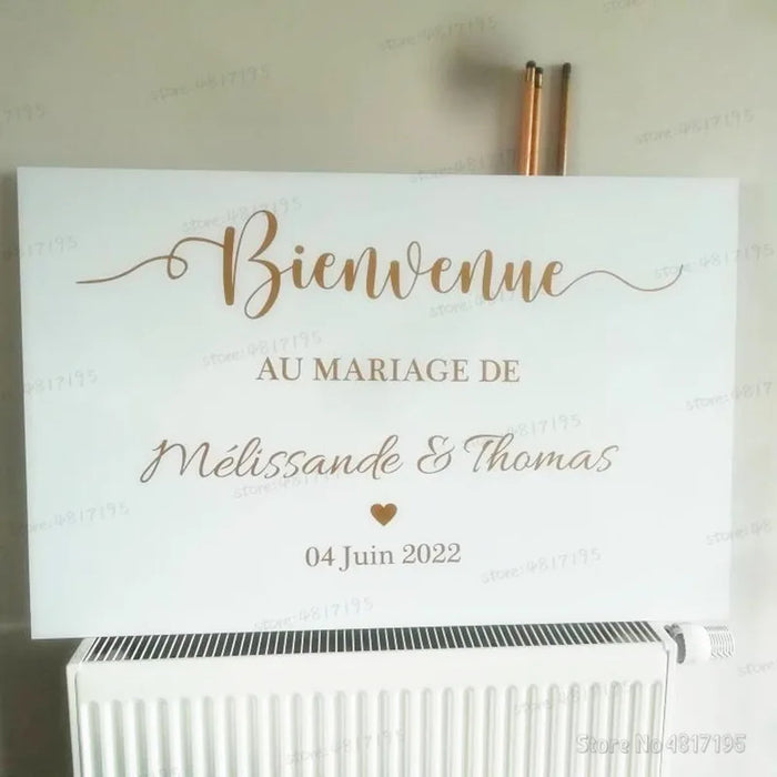 Autocollants en vinyle pour signe de bienvenue de mariage, texte personnalisé, décalcomanies pour fêtes de mariage et d'anniversaire, miroir de mariage Unique, Art Mural