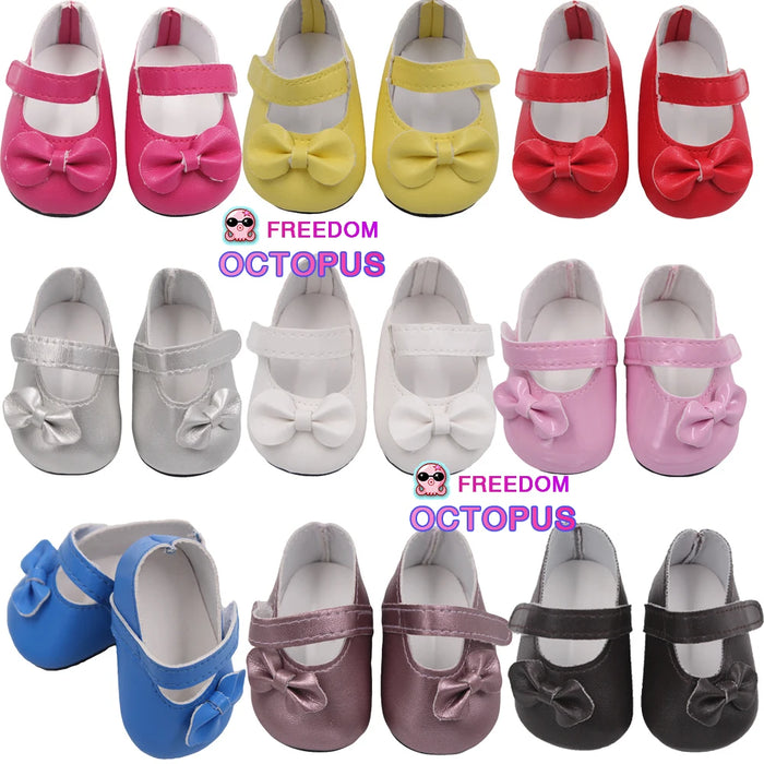 Chaussures de poupée populaires en cuir Pu avec nœud de 7 cm, pour poupées américaines de 18 pouces, convient aux poupées de 43 cm, nouveau bébé 1/3 BJD DIY, en cadeau