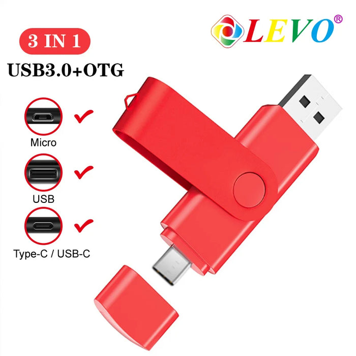 3 in 1 OTG USB Flash Drive USB3.0 & Type-C & Micro USB Pen Drive 256GB 128GB 64GB 32GB USB Stick Pendrives