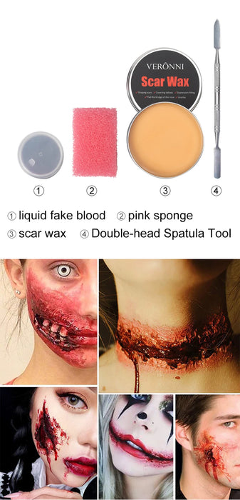 VERONNI SFX Wound Wax Makeup Kit - Halloween Special Effects with Spatula and Stipple Sponge for Realistic Injury Effects