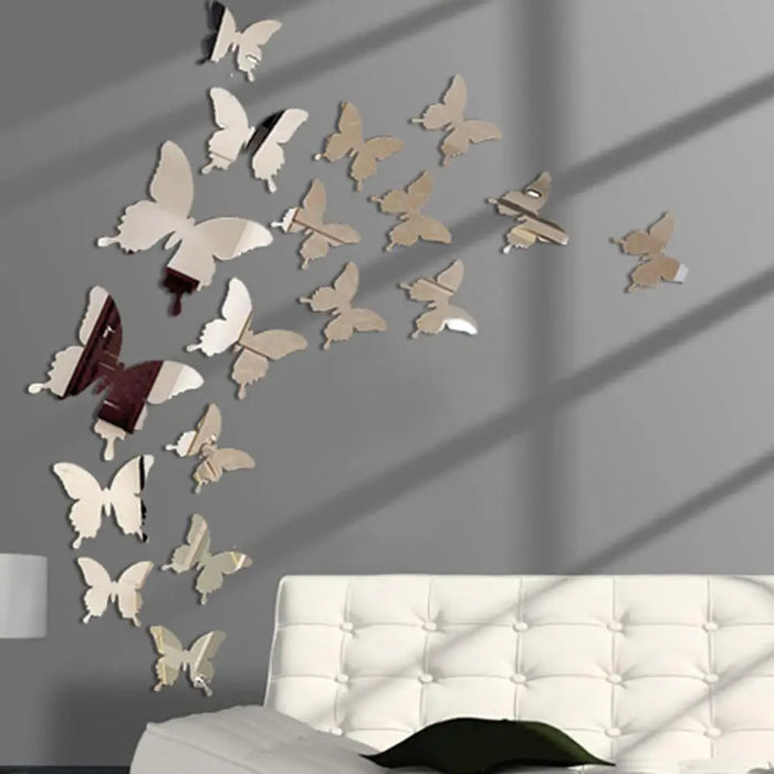 Paquet de 12 papillons miroir 3D pour décoration murale – autocollants amovibles pour mariages et chambres d'enfants