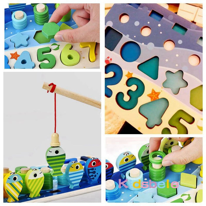 Jouets mathématiques Montessori pour enfants pour les tout-petits – Puzzles éducatifs en bois avec jeu de pêche et correspondance de formes pour le jeu de nombres et le jeu de tri