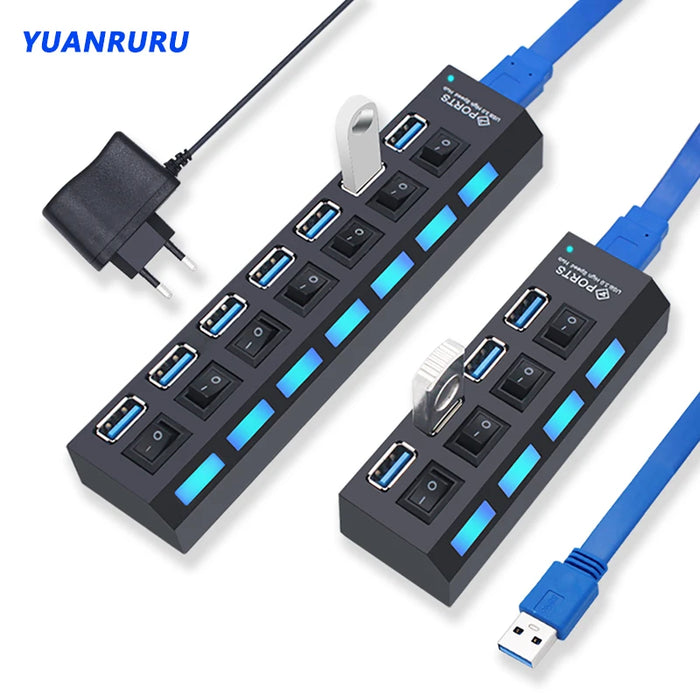 Hub USB 3.0 Hub USB 3 USB 2.0, adaptateur d'alimentation multi-usb, 4/7 ports, extenseur Multiple 2.0 avec interrupteur pour accessoires PC