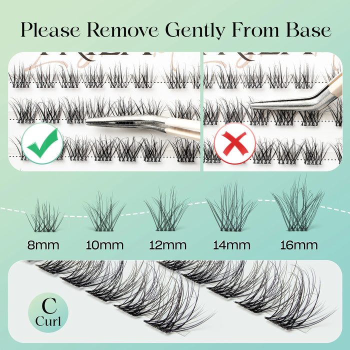 Individual Eyelashes Cluster C Curl Mix 3D Easy DIY Eyelash Extensions 0.1mm Super Thin Tape Reusable Natural Lashes