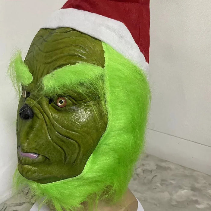 Grönhårig Monster Mask för Julmaskerad - Grinch Huvudprydnad för Roliga Fester och Cosplay