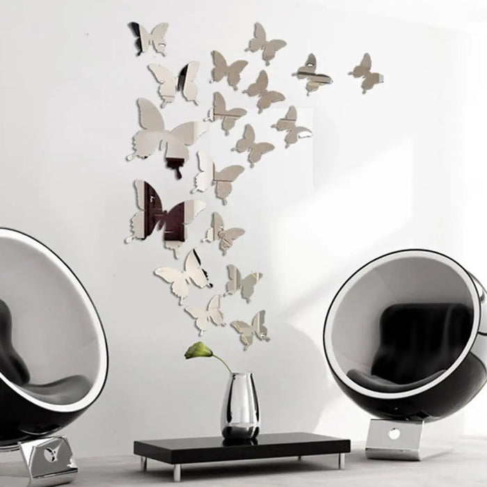 Paquet de 12 papillons miroir 3D pour décoration murale – autocollants amovibles pour mariages et chambres d'enfants