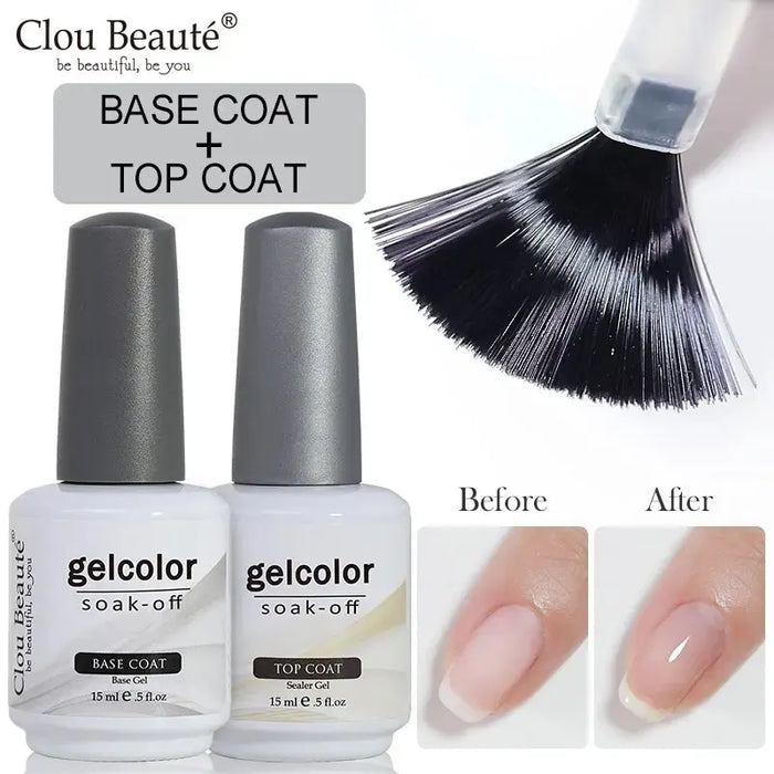 Clou Beaute No Wipe Top Coat & Baslack UV-Gel für Nail Art Maniküre 15 ml