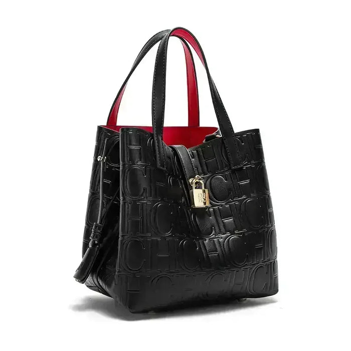 CH Stylish Large Tote Bag with Embossed Design and Letter Print for Women - Versatile Shoulder and Crossbody Bag