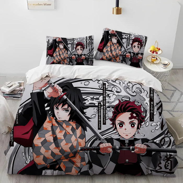 Demon Slayer Bettwäsche-Set Kamado Nezuko Bettbezug-Set Tagesdecke Kissenbezug King Queen Full Single Size Bettwäsche Kinder Teen Geschenk