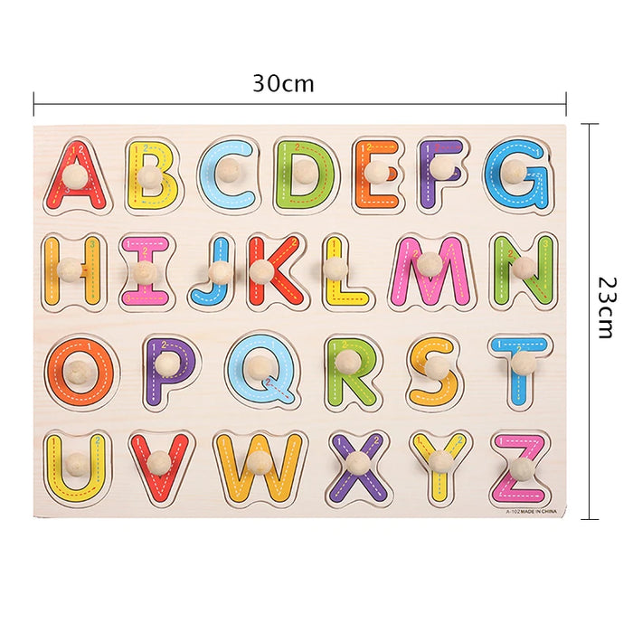 Puzzle de madera de 30 cm para niños pequeños: aprende las letras y los números de forma divertida