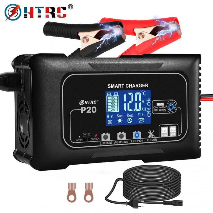 HTRC P20/P15/P10 12 V-24 V chargeur de batterie de voiture LCD réparation automatique d'impulsion charge pour Lifepo4 AGM chargeur de batterie au Lithium au plomb