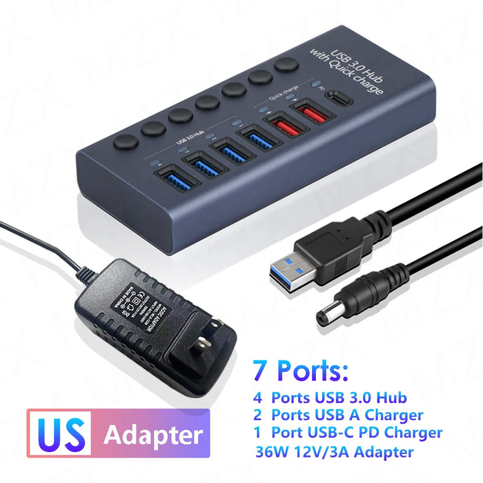 MZX 10 7 4 Port USB Hub 3.0 Aluminum A 3 0 Multi-hub Splitter Concentrator Dock Multiple Extensor Switch Adapter Docking Station