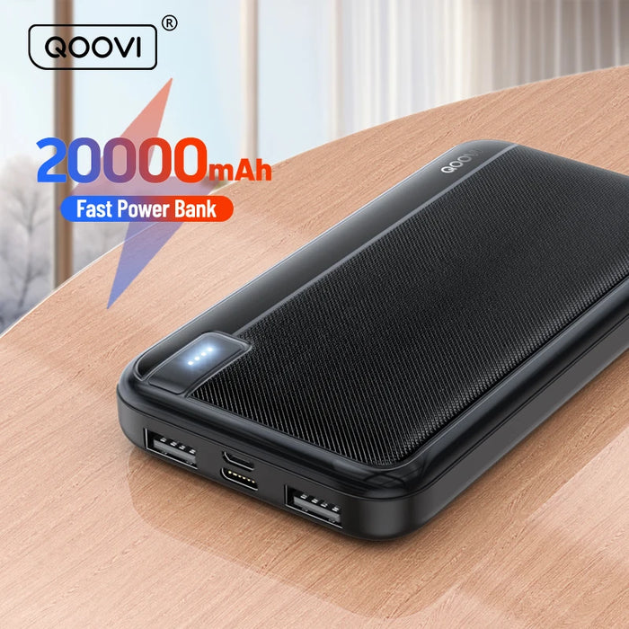 Power Bank portátil QOOVI 20000mAh con carga rápida para iPhone 15, Xiaomi y Samsung