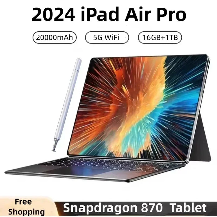 Versión global 2024: tableta iPad Air Pro de 11 pulgadas con 4K HD, Android 13, 16 GB de RAM, 1 TB de almacenamiento, batería de 20000 mAh, 5G Dual SIM, Bluetooth, WiFi y GPS