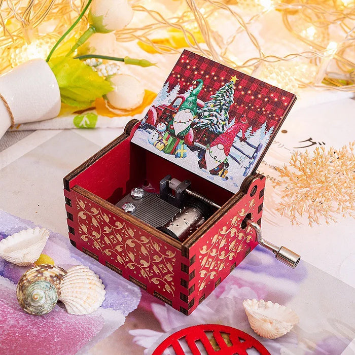 Wooden hand-operated octave box with Christmas music - Exclusive painting and perfect Christmas gift