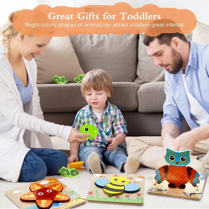 Wooden 3D Animal Puzzles for Learning and Cognitive Development - Colorful Montessori Toys for Babies and Gifts