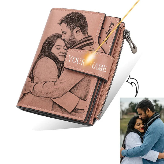 Personalisierte fotobasierte Namensbrieftasche für Männer und Frauen aus PU-Leder mit dreifach gefalteter Karte und Reißverschluss, Retro-Geldbörse mit hohem Fassungsvermögen – perfektes Geschenk