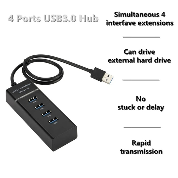 Divisor HUB USB de 4 puertos: adaptador USB rápido y expansor de puertos para computadoras y portátiles